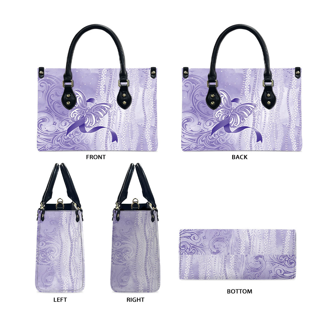 Hawaii Epilepsy Support Purple Ribbon Strength Leather Bag Maile Pikake Lokelani Crown Flower Lei Inspired