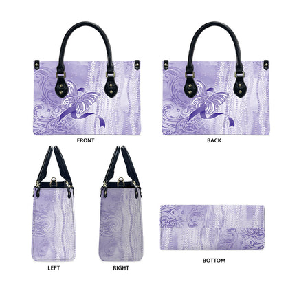 Hawaii Epilepsy Support Purple Ribbon Strength Leather Bag Maile Pikake Lokelani Crown Flower Lei Inspired