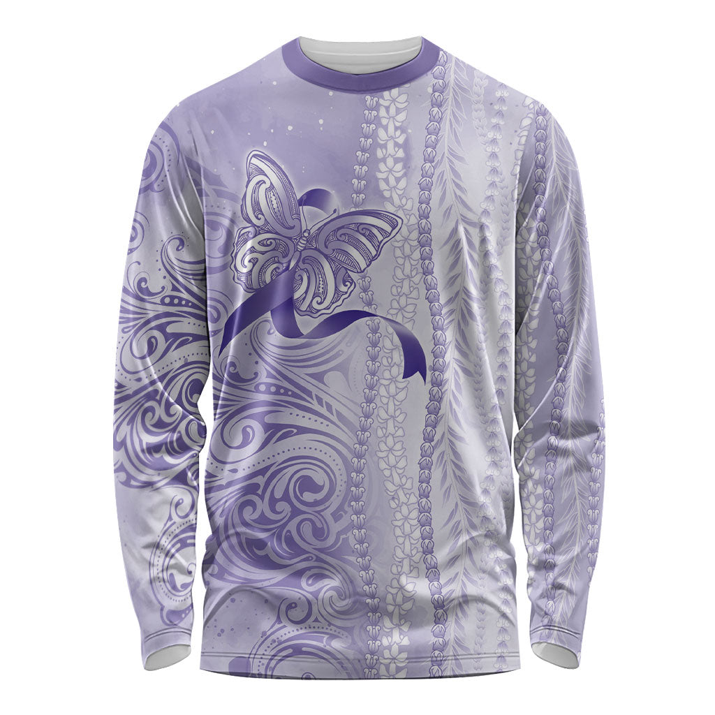 Hawaii Epilepsy Support Purple Ribbon Strength Long Sleeve Shirt Maile Pikake Lokelani Crown Flower Lei Inspired