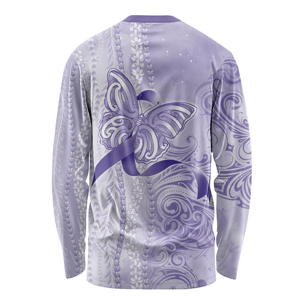 Hawaii Epilepsy Support Purple Ribbon Strength Long Sleeve Shirt Maile Pikake Lokelani Crown Flower Lei Inspired