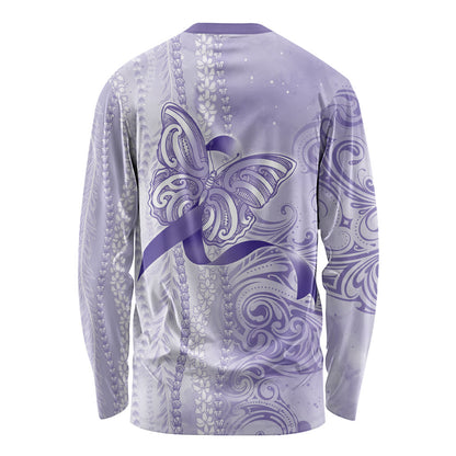Hawaii Epilepsy Support Purple Ribbon Strength Long Sleeve Shirt Maile Pikake Lokelani Crown Flower Lei Inspired