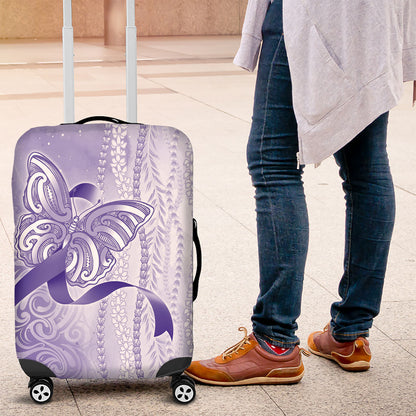 Hawaii Epilepsy Support Purple Ribbon Strength Luggage Cover Maile Pikake Lokelani Crown Flower Lei Inspired