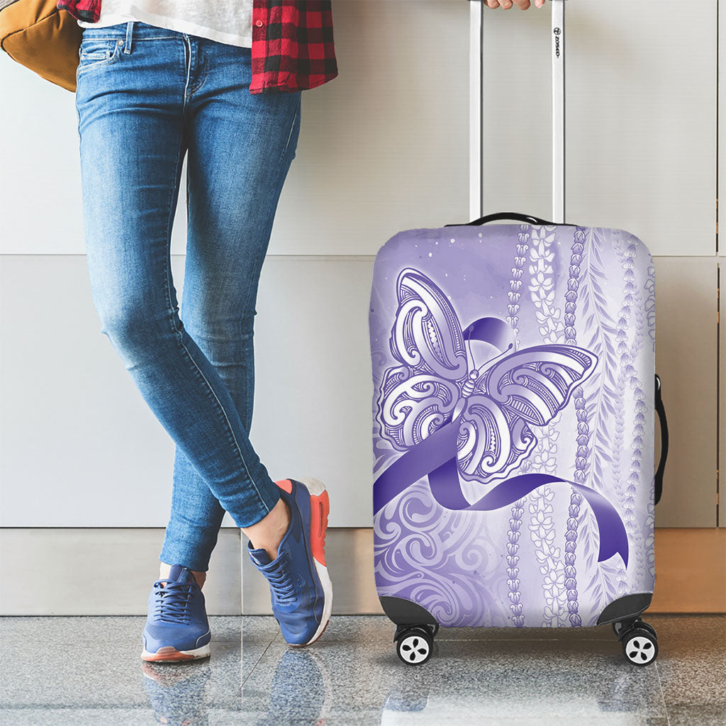 Hawaii Epilepsy Support Purple Ribbon Strength Luggage Cover Maile Pikake Lokelani Crown Flower Lei Inspired