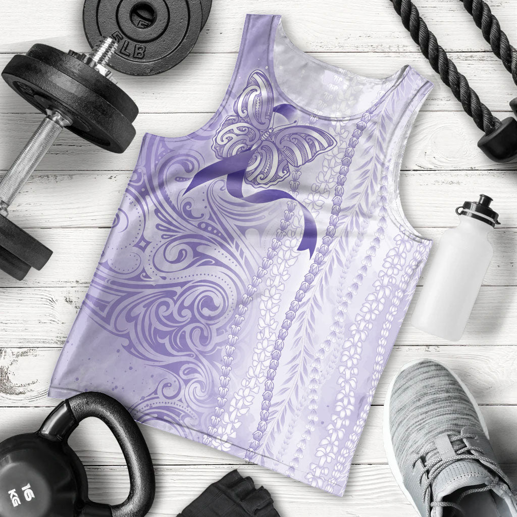 Hawaii Epilepsy Support Purple Ribbon Strength Men Tank Top Maile Pikake Lokelani Crown Flower Lei Inspired