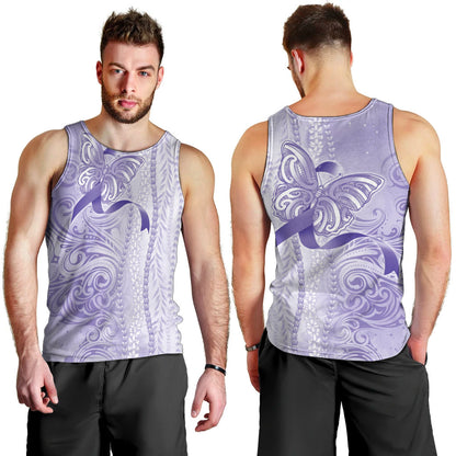 Hawaii Epilepsy Support Purple Ribbon Strength Men Tank Top Maile Pikake Lokelani Crown Flower Lei Inspired