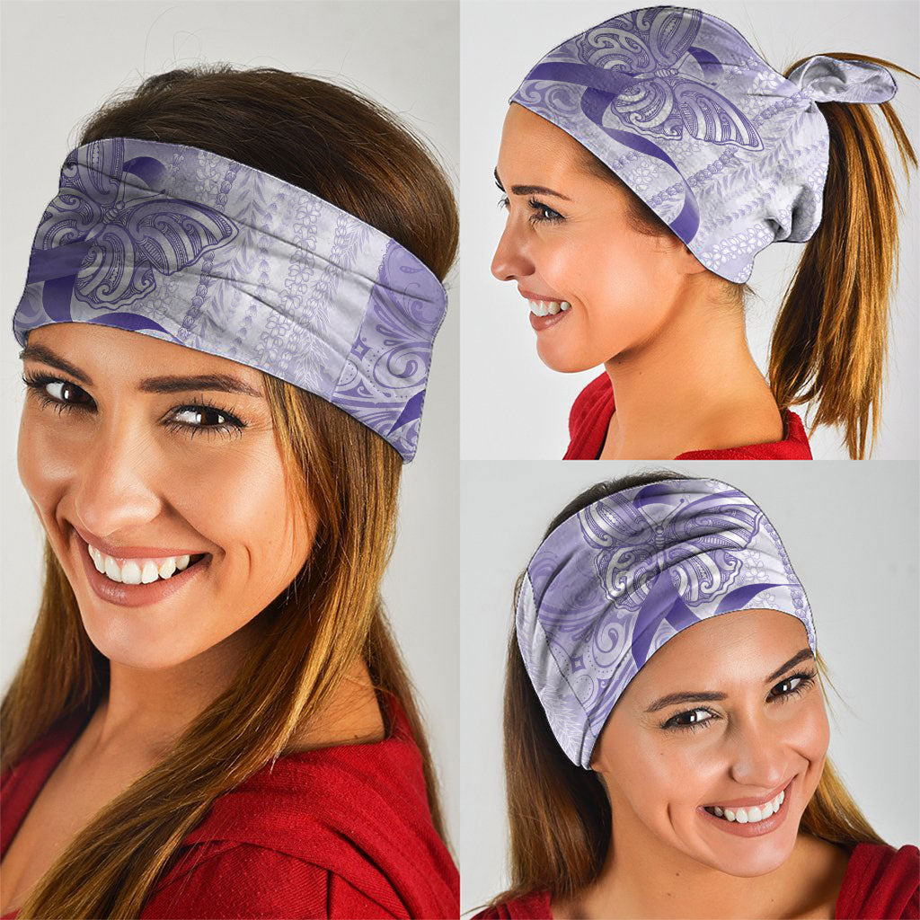 Hawaii Epilepsy Support Purple Ribbon Strength Neck Gaiter Maile Pikake Lokelani Crown Flower Lei Inspired