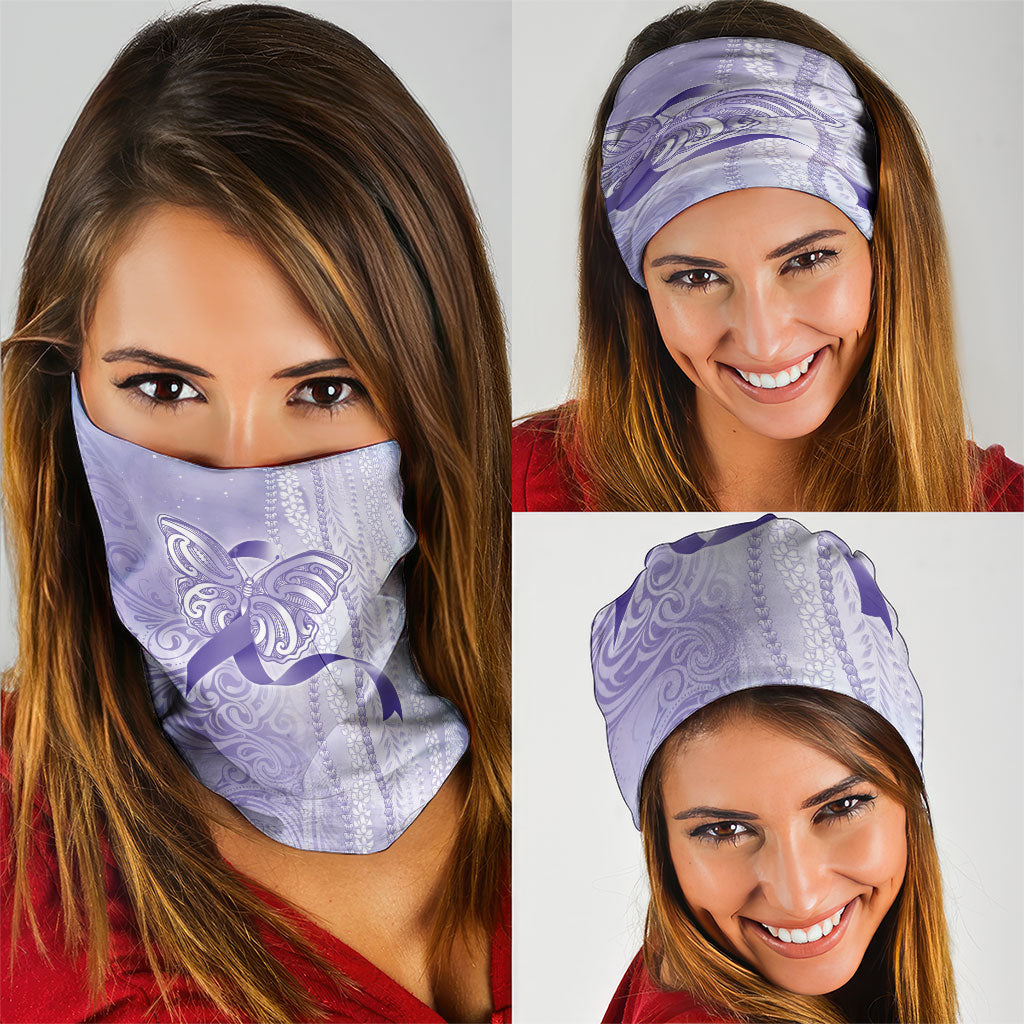 Hawaii Epilepsy Support Purple Ribbon Strength Neck Gaiter Maile Pikake Lokelani Crown Flower Lei Inspired