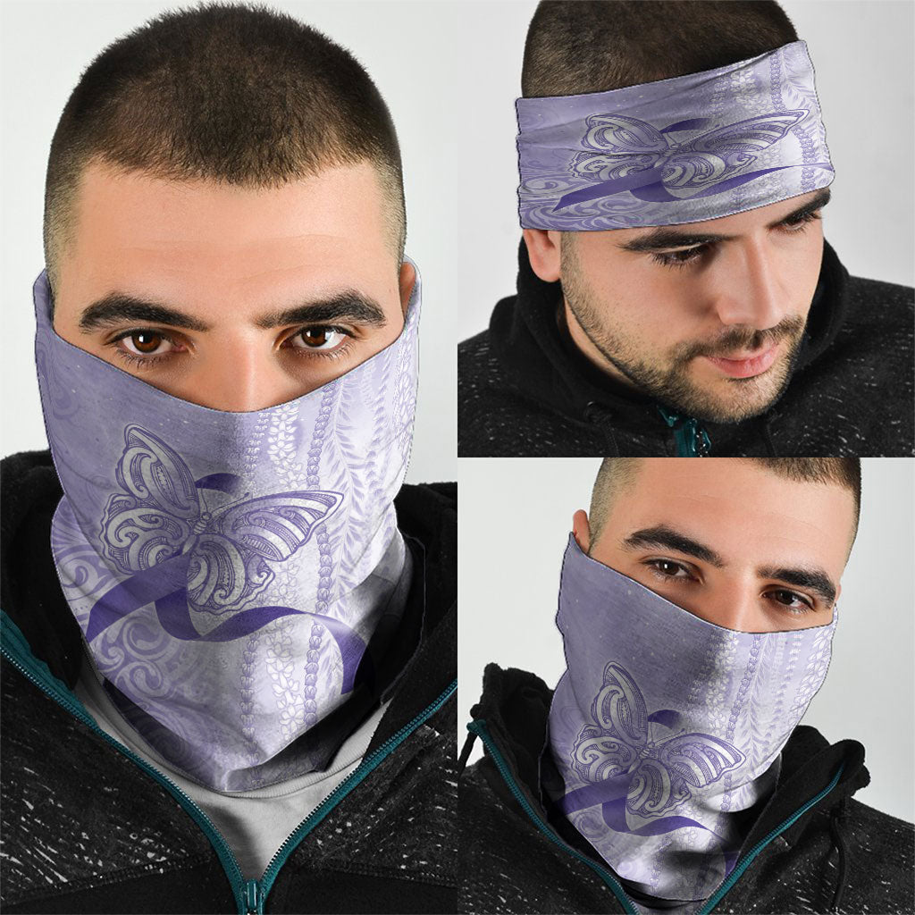 Hawaii Epilepsy Support Purple Ribbon Strength Neck Gaiter Maile Pikake Lokelani Crown Flower Lei Inspired