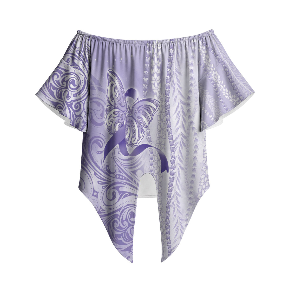 Hawaii Epilepsy Support Purple Ribbon Strength Off Shoulder Wrap Waist Top Maile Pikake Lokelani Crown Flower Lei Inspired