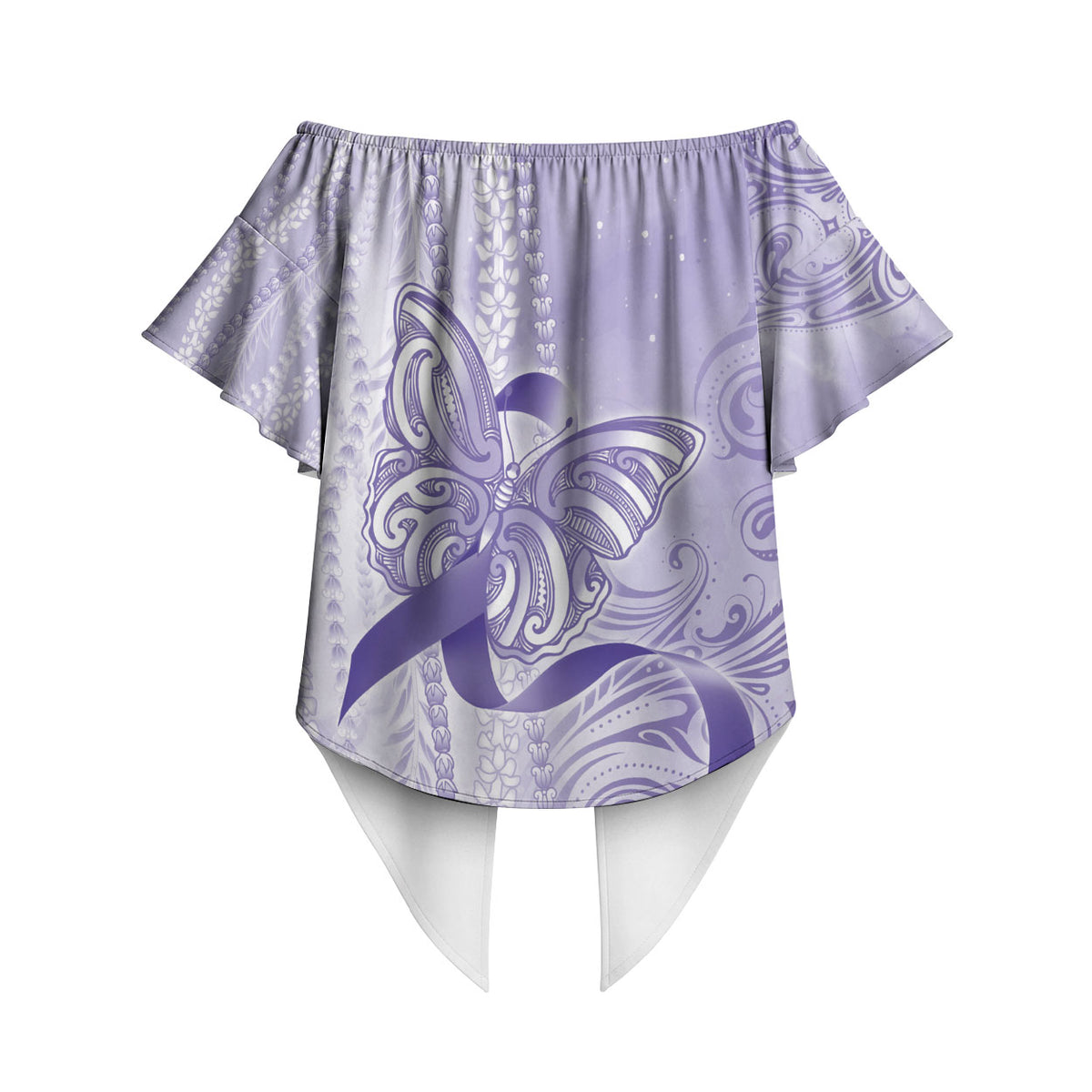 Hawaii Epilepsy Support Purple Ribbon Strength Off Shoulder Wrap Waist Top Maile Pikake Lokelani Crown Flower Lei Inspired