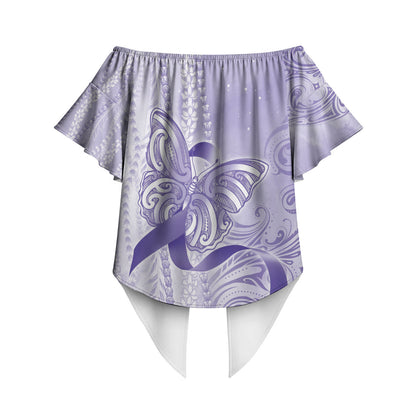 Hawaii Epilepsy Support Purple Ribbon Strength Off Shoulder Wrap Waist Top Maile Pikake Lokelani Crown Flower Lei Inspired