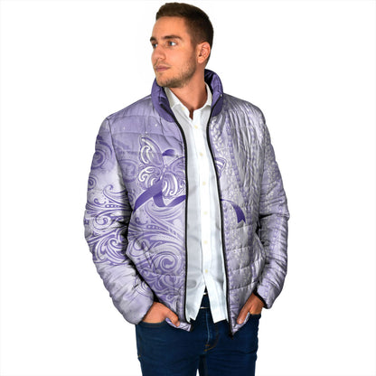 Hawaii Epilepsy Support Purple Ribbon Strength Padded Jacket Maile Pikake Lokelani Crown Flower Lei Inspired