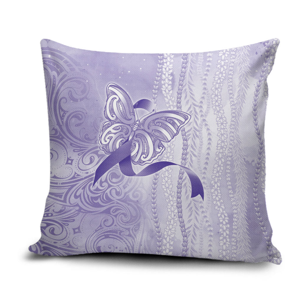Hawaii Epilepsy Support Purple Ribbon Strength Pillow Cover Maile Pikake Lokelani Crown Flower Lei Inspired