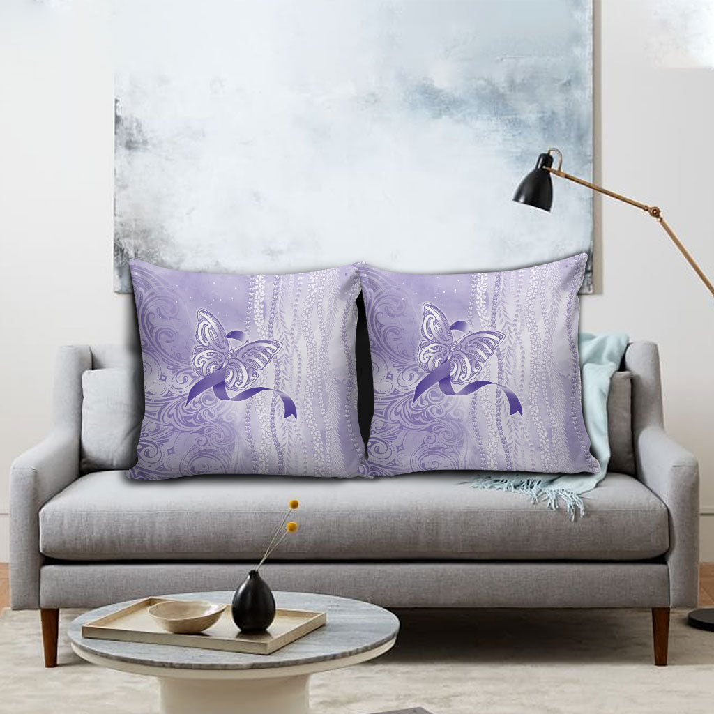 Hawaii Epilepsy Support Purple Ribbon Strength Pillow Cover Maile Pikake Lokelani Crown Flower Lei Inspired