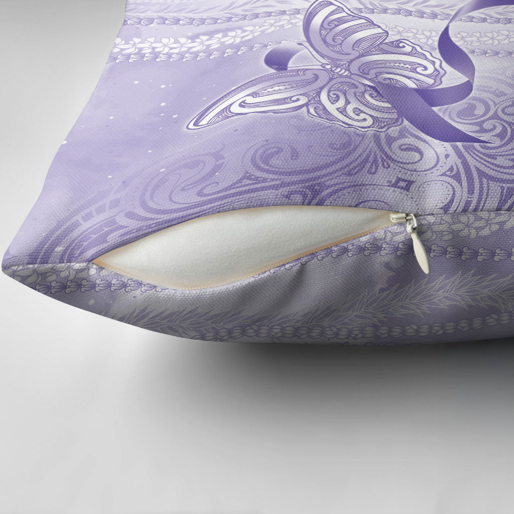 Hawaii Epilepsy Support Purple Ribbon Strength Pillow Cover Maile Pikake Lokelani Crown Flower Lei Inspired