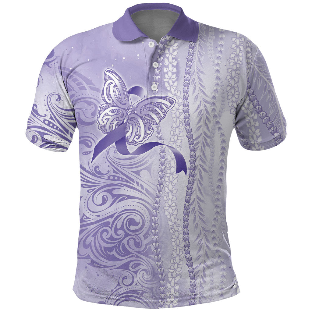 Hawaii Epilepsy Support Purple Ribbon Strength Polo Shirt Maile Pikake Lokelani Crown Flower Lei Inspired