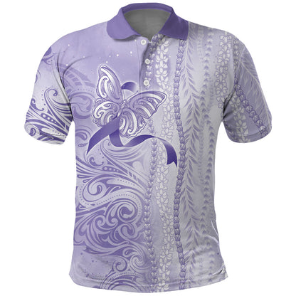 Hawaii Epilepsy Support Purple Ribbon Strength Polo Shirt Maile Pikake Lokelani Crown Flower Lei Inspired