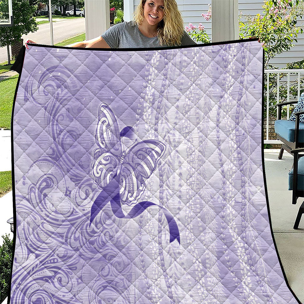 Hawaii Epilepsy Support Purple Ribbon Strength Quilt Maile Pikake Lokelani Crown Flower Lei Inspired