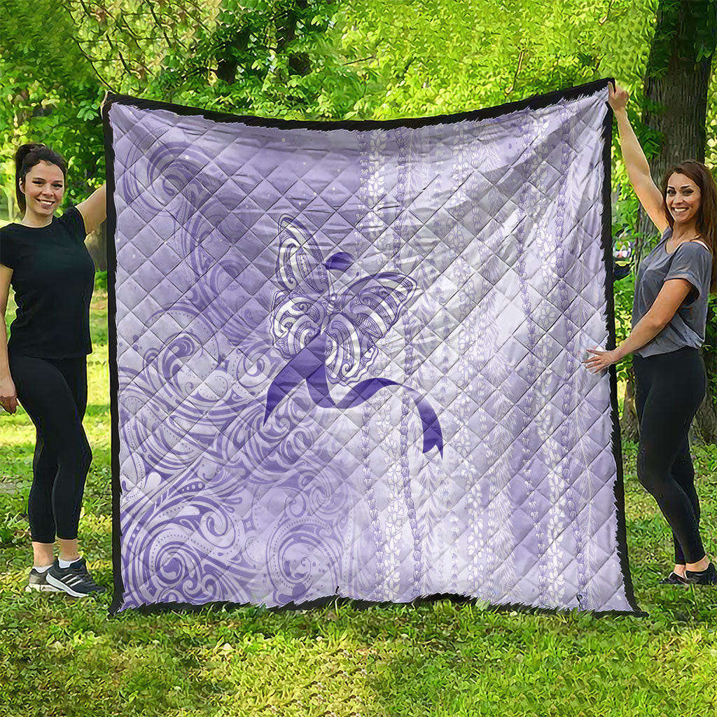 Hawaii Epilepsy Support Purple Ribbon Strength Quilt Maile Pikake Lokelani Crown Flower Lei Inspired