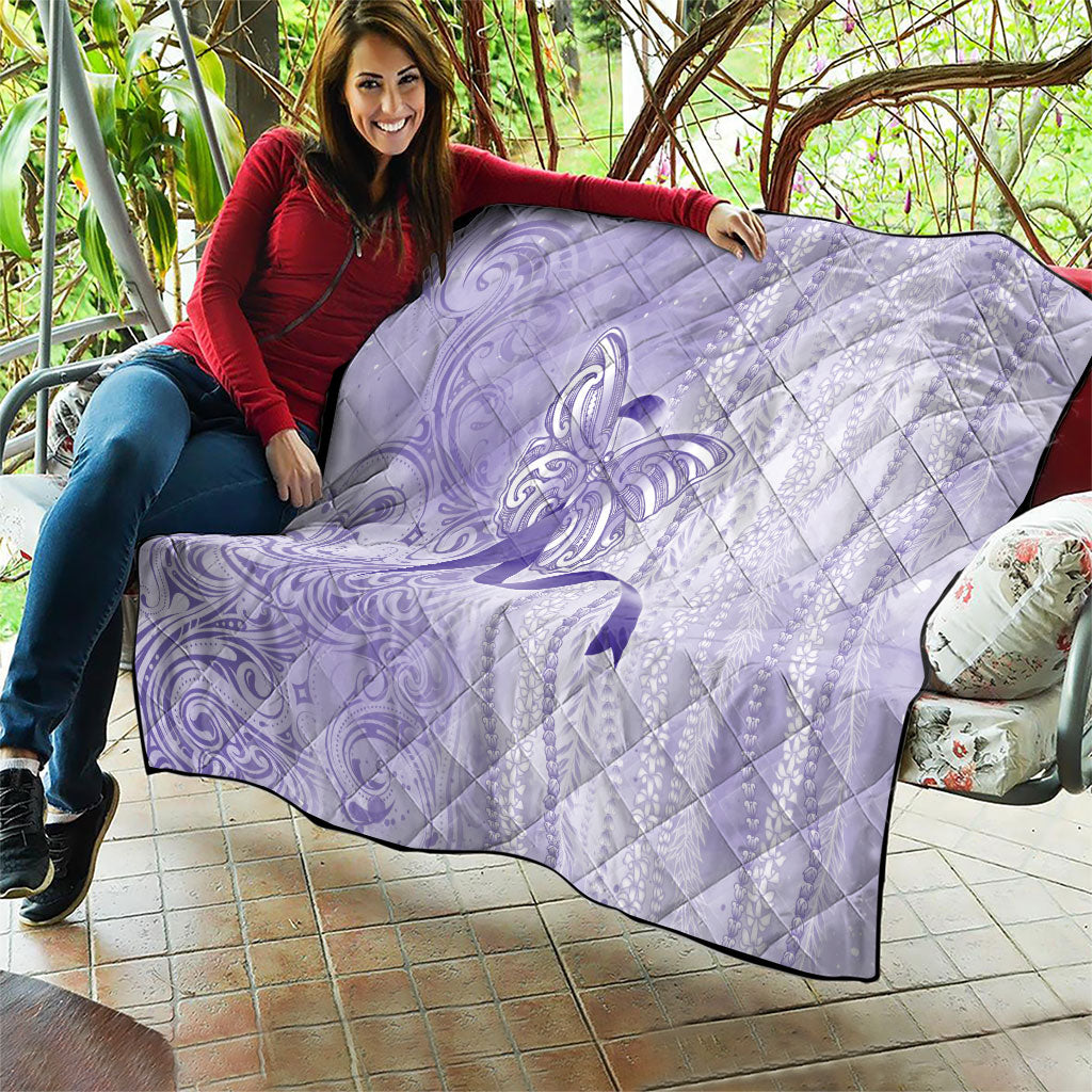 Hawaii Epilepsy Support Purple Ribbon Strength Quilt Maile Pikake Lokelani Crown Flower Lei Inspired