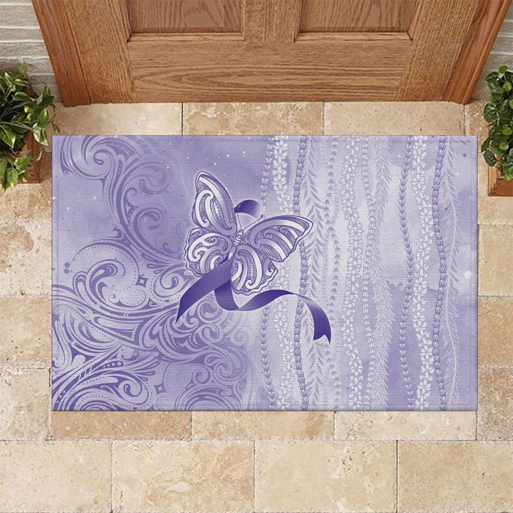 Hawaii Epilepsy Support Purple Ribbon Strength Rubber Doormat Maile Pikake Lokelani Crown Flower Lei Inspired