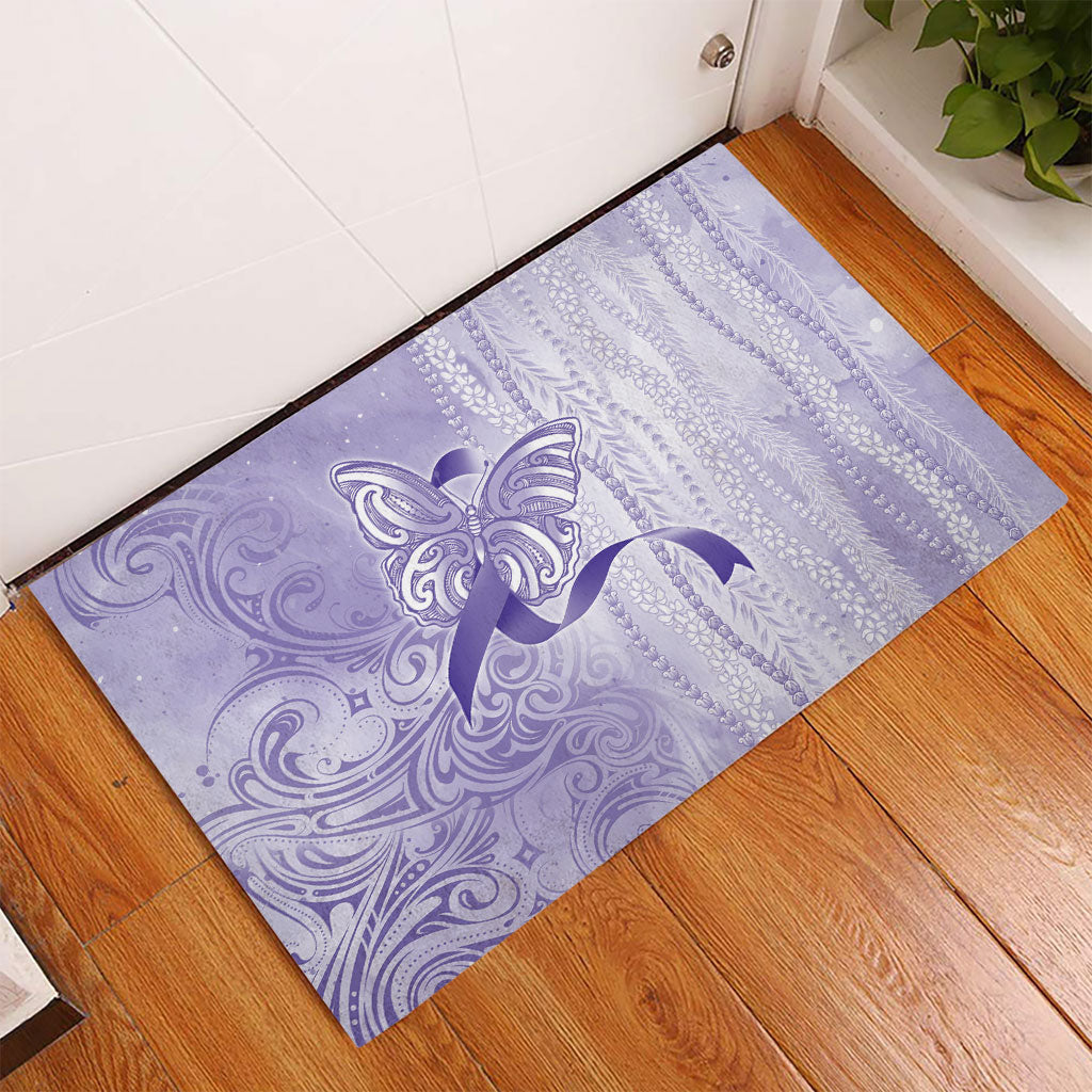Hawaii Epilepsy Support Purple Ribbon Strength Rubber Doormat Maile Pikake Lokelani Crown Flower Lei Inspired