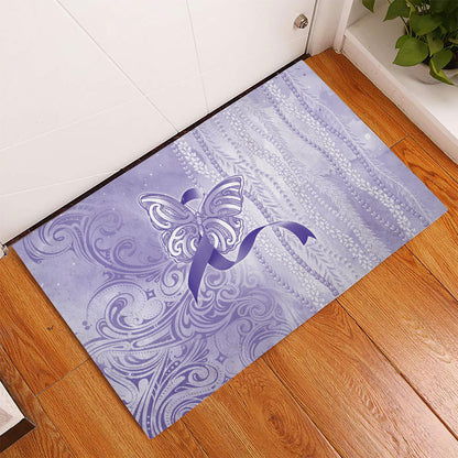 Hawaii Epilepsy Support Purple Ribbon Strength Rubber Doormat Maile Pikake Lokelani Crown Flower Lei Inspired