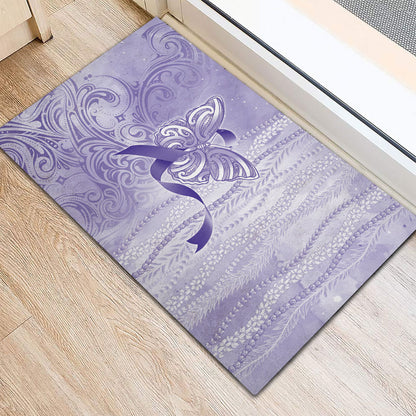 Hawaii Epilepsy Support Purple Ribbon Strength Rubber Doormat Maile Pikake Lokelani Crown Flower Lei Inspired