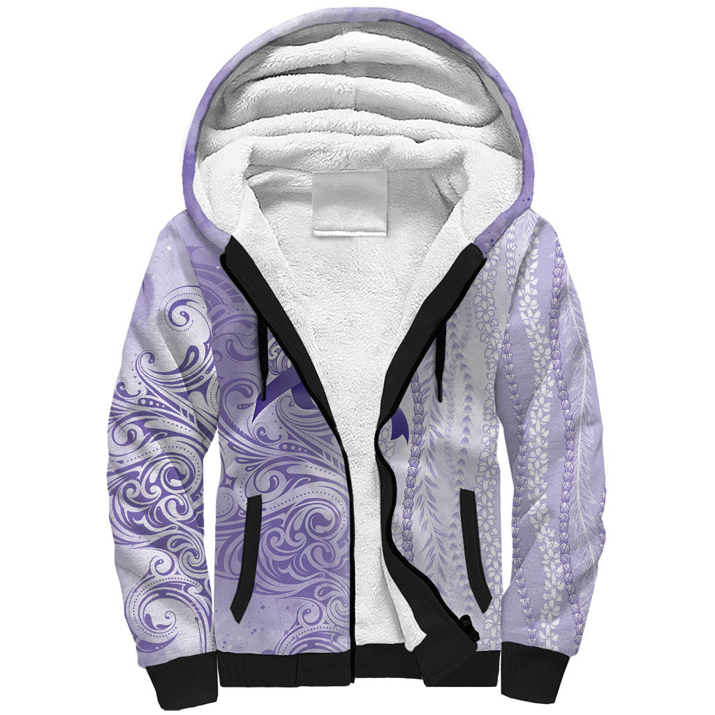 Hawaii Epilepsy Support Purple Ribbon Strength Sherpa Hoodie Maile Pikake Lokelani Crown Flower Lei Inspired