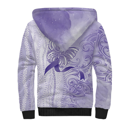 Hawaii Epilepsy Support Purple Ribbon Strength Sherpa Hoodie Maile Pikake Lokelani Crown Flower Lei Inspired