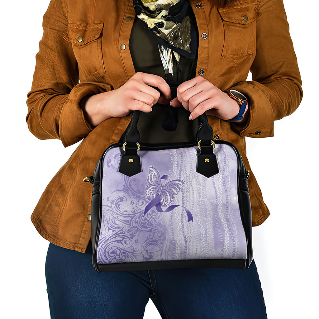 Hawaii Epilepsy Support Purple Ribbon Strength Shoulder Handbag Maile Pikake Lokelani Crown Flower Lei Inspired