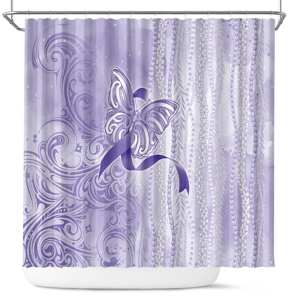 Hawaii Epilepsy Support Purple Ribbon Strength Shower Curtain Maile Pikake Lokelani Crown Flower Lei Inspired