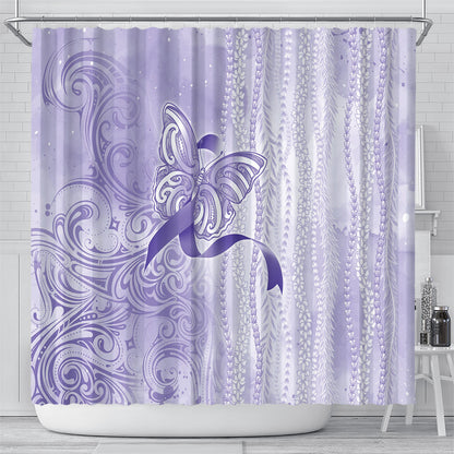 Hawaii Epilepsy Support Purple Ribbon Strength Shower Curtain Maile Pikake Lokelani Crown Flower Lei Inspired