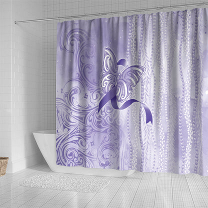 Hawaii Epilepsy Support Purple Ribbon Strength Shower Curtain Maile Pikake Lokelani Crown Flower Lei Inspired