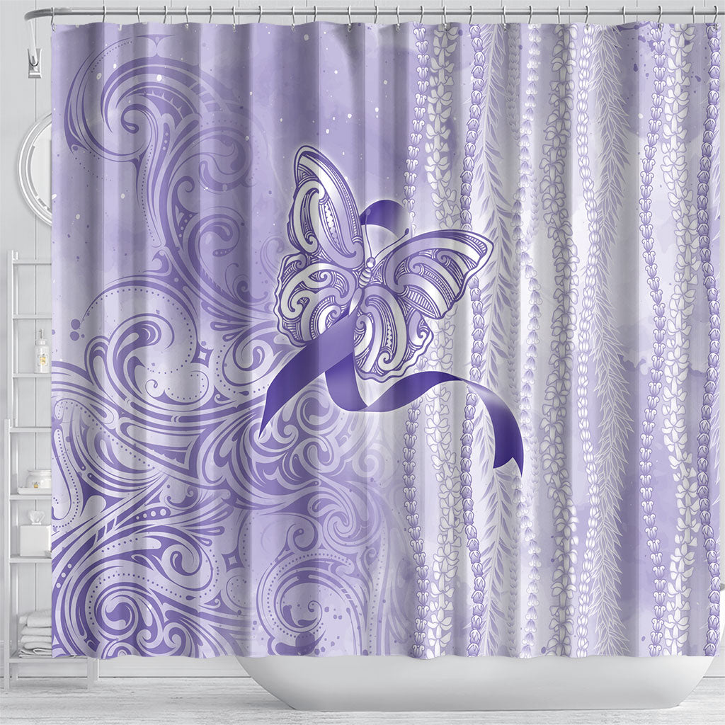 Hawaii Epilepsy Support Purple Ribbon Strength Shower Curtain Maile Pikake Lokelani Crown Flower Lei Inspired