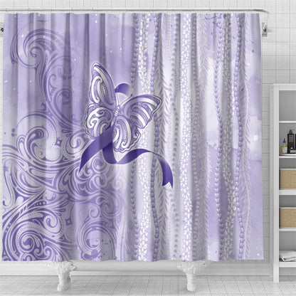 Hawaii Epilepsy Support Purple Ribbon Strength Shower Curtain Maile Pikake Lokelani Crown Flower Lei Inspired