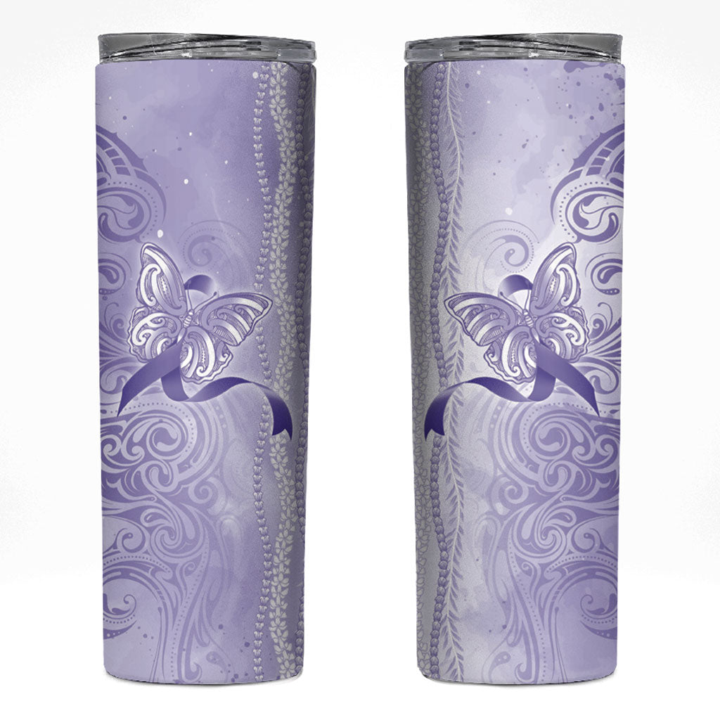 Hawaii Epilepsy Support Purple Ribbon Strength Skinny Tumbler Maile Pikake Lokelani Crown Flower Lei Inspired
