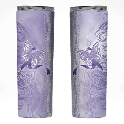 Hawaii Epilepsy Support Purple Ribbon Strength Skinny Tumbler Maile Pikake Lokelani Crown Flower Lei Inspired