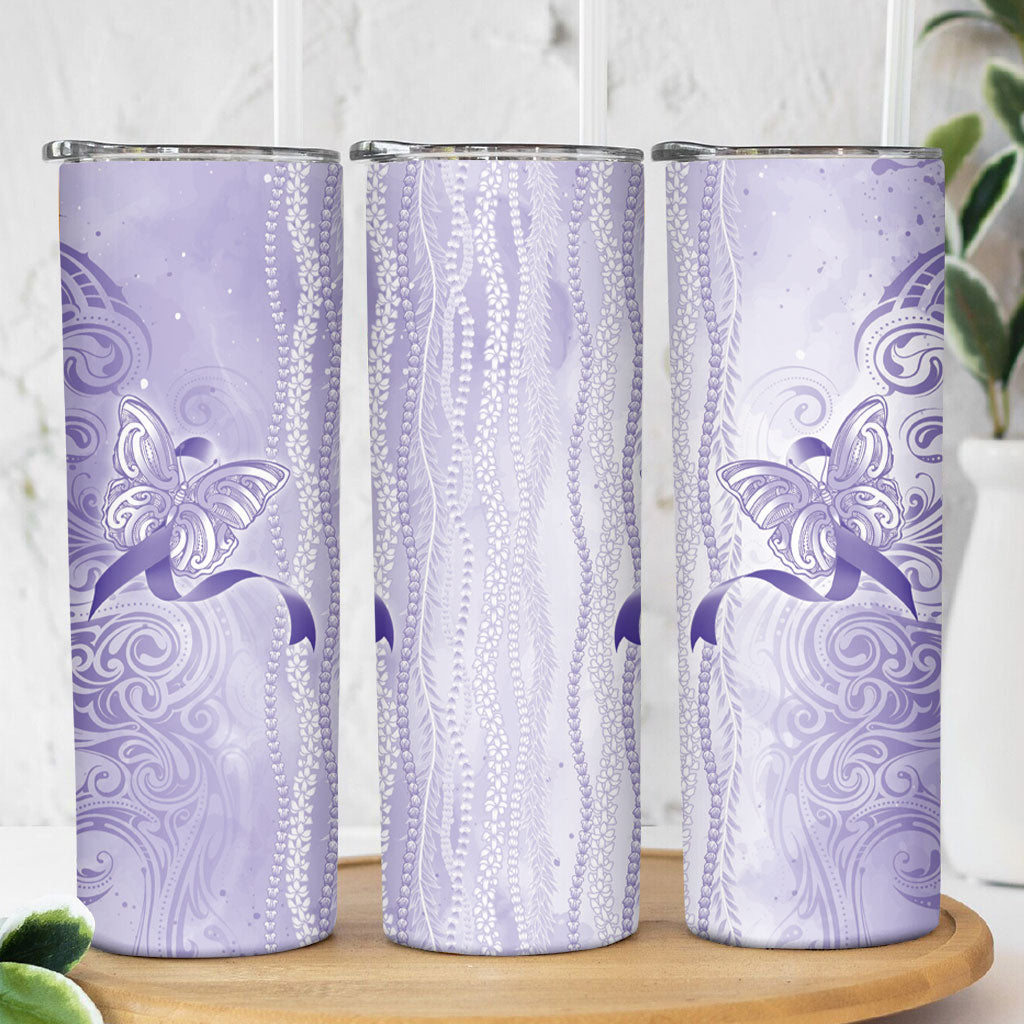 Hawaii Epilepsy Support Purple Ribbon Strength Skinny Tumbler Maile Pikake Lokelani Crown Flower Lei Inspired