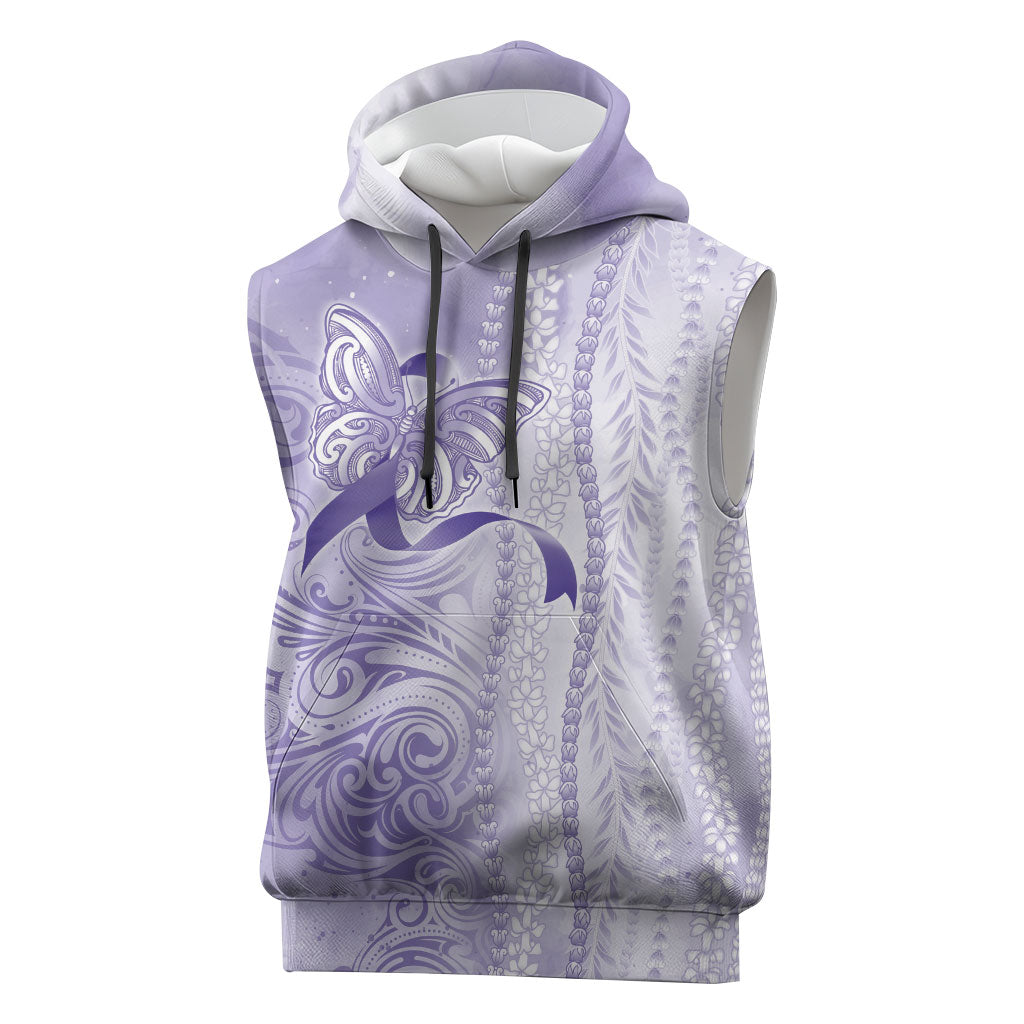 Hawaii Epilepsy Support Purple Ribbon Strength Sleeveless Hoodie Maile Pikake Lokelani Crown Flower Lei Inspired