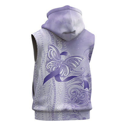 Hawaii Epilepsy Support Purple Ribbon Strength Sleeveless Hoodie Maile Pikake Lokelani Crown Flower Lei Inspired