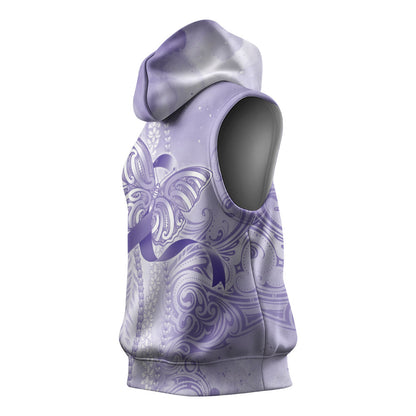 Hawaii Epilepsy Support Purple Ribbon Strength Sleeveless Hoodie Maile Pikake Lokelani Crown Flower Lei Inspired