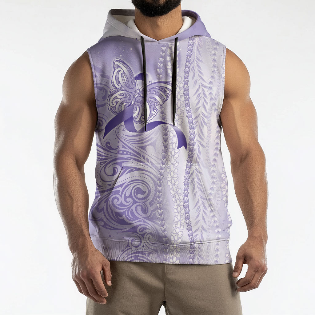 Hawaii Epilepsy Support Purple Ribbon Strength Sleeveless Hoodie Maile Pikake Lokelani Crown Flower Lei Inspired