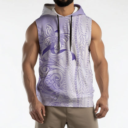 Hawaii Epilepsy Support Purple Ribbon Strength Sleeveless Hoodie Maile Pikake Lokelani Crown Flower Lei Inspired