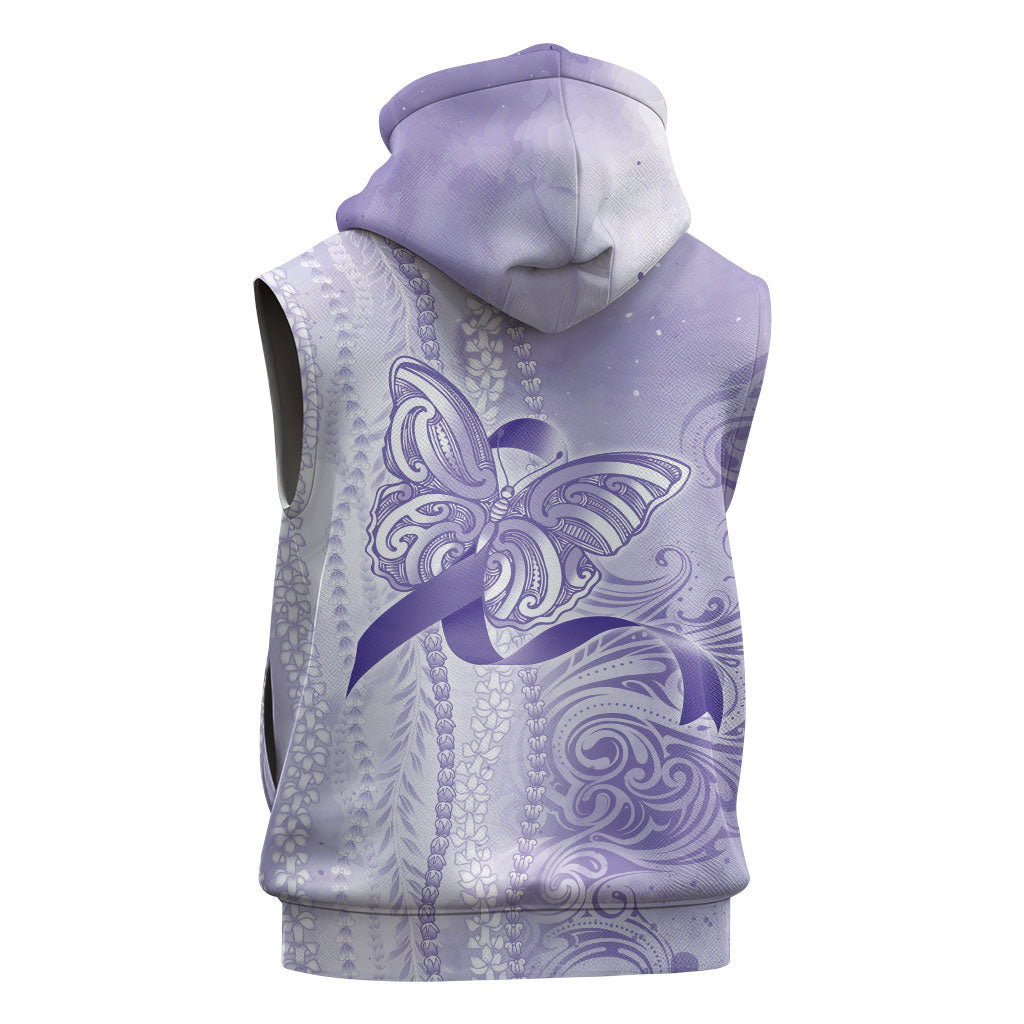 Hawaii Epilepsy Support Purple Ribbon Strength Sleeveless Zip Hoodie Maile Pikake Lokelani Crown Flower Lei Inspired