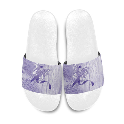 Hawaii Epilepsy Support Purple Ribbon Strength Slide Sandals Maile Pikake Lokelani Crown Flower Lei Inspired
