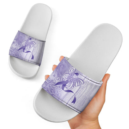 Hawaii Epilepsy Support Purple Ribbon Strength Slide Sandals Maile Pikake Lokelani Crown Flower Lei Inspired
