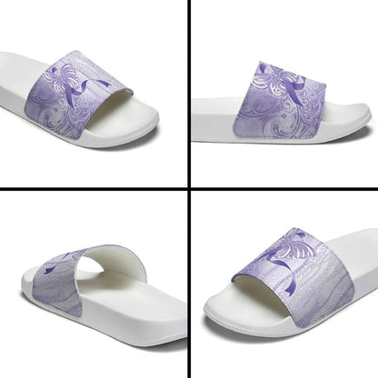 Hawaii Epilepsy Support Purple Ribbon Strength Slide Sandals Maile Pikake Lokelani Crown Flower Lei Inspired