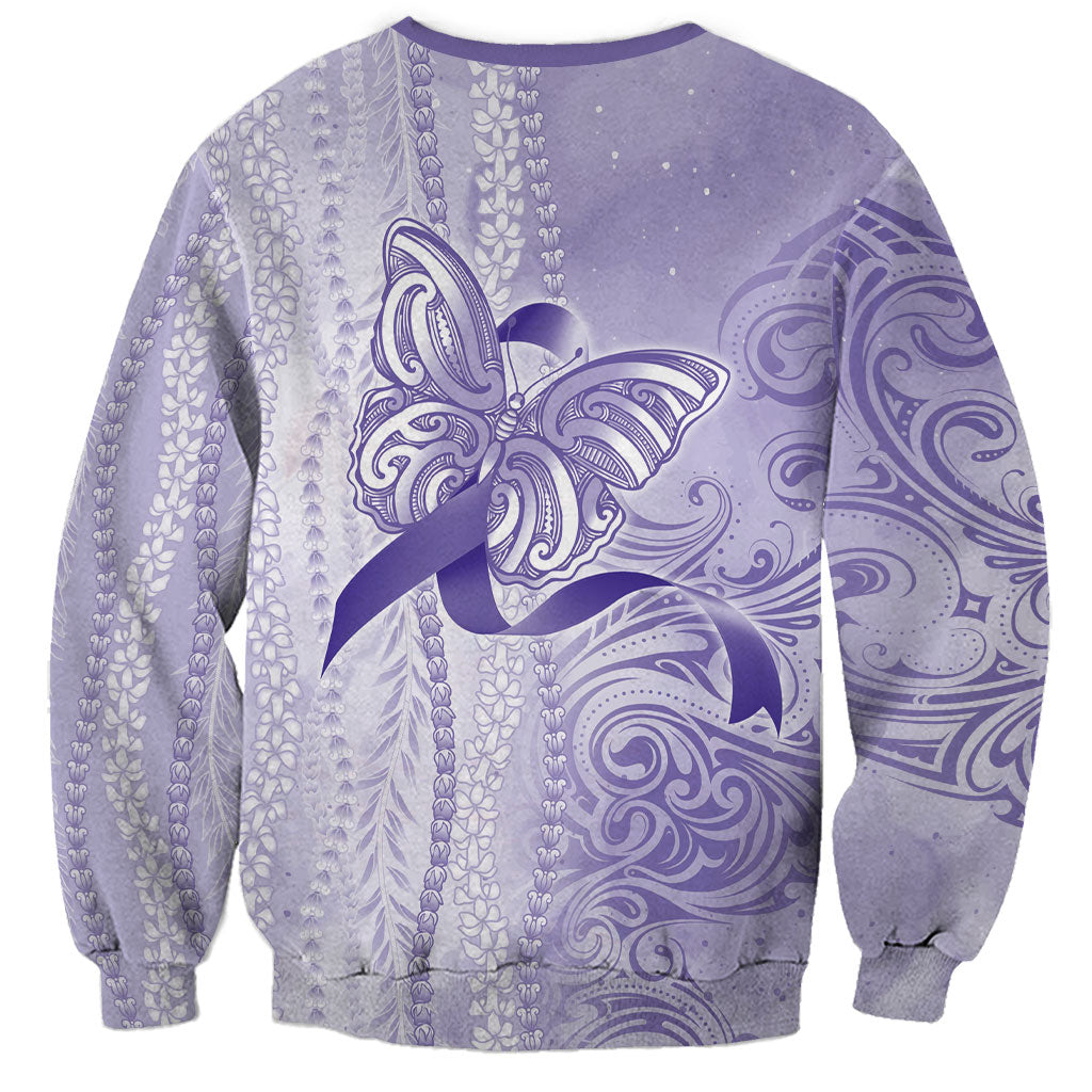 Hawaii Epilepsy Support Purple Ribbon Strength Sweatshirt Maile Pikake Lokelani Crown Flower Lei Inspired