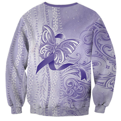 Hawaii Epilepsy Support Purple Ribbon Strength Sweatshirt Maile Pikake Lokelani Crown Flower Lei Inspired